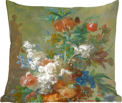 Produktbild von MuchoWow® Zierkissen Sofakissen Wohnzimmer Dekokissen 60x60 cm Stilleben mit Blumen - Gemälde von Jan van Huysum - Sitzfläche - Foto Polster