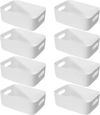 Produktbild von Famanu Aufbewahrungsboxen Set – 8 weiße Kunststoffboxen mit Griffen, 30x20x12 cm