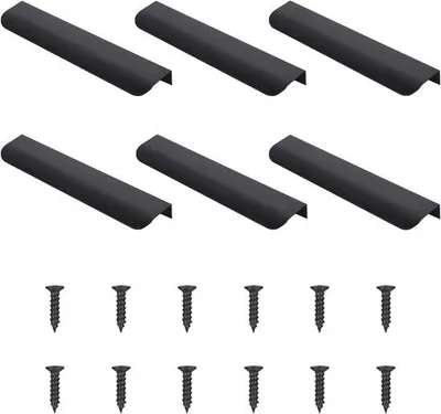 Productafbeelding van Meubelgrepen 6 stuks, verborgen deurgreep voor kasten en lades, zwarte aluminium handgrepen, onzichtbare keukengrepen, 12 cm