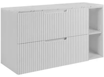 Produktbild von RODAN | Waschbeckenunterschrank 80 cm - Weiß - weißes Regal - Hängender Waschtisch - Soft-Close - Arbeitsplatte in Weißmarmoroptik