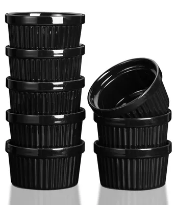 Produktbild von Ramekin Souffléförmchen 240 ml Set 8 Stück - Ofenfeste Dessertschalen - Für Crème Brûlée und Pudding - Keramik - Schwarz