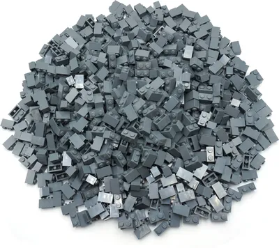 A pile of small, dark gray LEGO bricks.