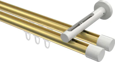 Produktbild von Interdeco Innenlaufstange / Gardinenstange mit Innenlauf Messing-Optik / Weiß, Typ Siteno Santo (Kappe), 20 mm Ø 2-läufig, 480 cm