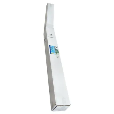 A long, white cardboard box, likely packaging for a product, is shown diagonally against a white background.