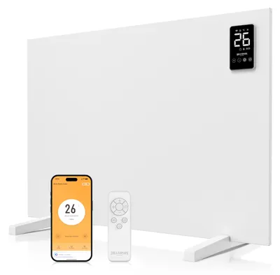 Produktbild von Brandson Infrarotheizung 450 W mit App-Steuerung, smartes Infrarot Heizpanel mit Fernbedienung, Tuya und Alexa, Timer 1-24 h, LED-Display, Wandmontage oder Standgerät, Weiß