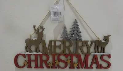 Holz-Dekoration Winterwald Rentier Merry Christmas 41 cm