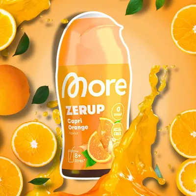 Produktbild von MORE Zerup Zero Sirup Capri Orange Getränkesirup ohne Zucker mit Orangensaftkonzentrat 65 ml