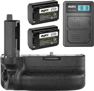 Produktbild von Batteriegriff Set für Sony Alpha 1 a7RIV a7SIII a7IV a9II + 2x NP-FZ100 Akku + 1x USB Dual-Ladegerät wie VG-C4EM
