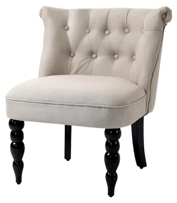 Produktbild von Sessel Wohnzimmer Loungesessel Vintage Relaxsessel mit Holzbeinen Lesesessel in Leinenoptik, Polstersessel für Schlafzimmer Beige