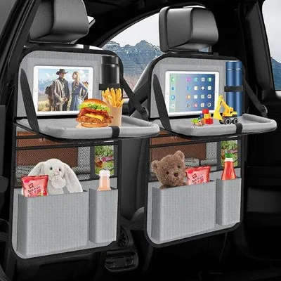 Produktbild von Famanu Auto-Organizer mit großer Rücklehnenschutz - 2 Stück - Multifunktional - Wasserfest - Grau/Schwarz