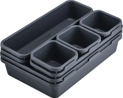 Image de ensemble de 8 Organiseurs de Tiroirs, Séparateurs de Tiroirs de Bureau En Plastique, Boîte De Rangement Pour Le Bureau Et La Maison, Boîte De Séparation Pour Le Maquillage, Les Bijoux Et Les Gadgets(gris foncé)