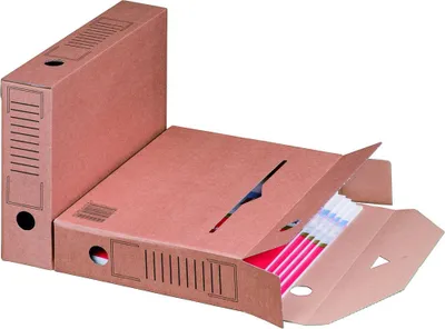 Produktbild von 25x Archiv Ablagebox Automatik, braun, Rückenbreite 6,5 cm