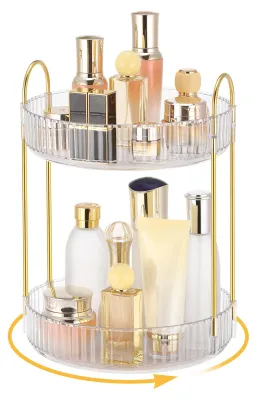 Produktbild von Kosmetik-Organizer, 360° drehbar, großes Fassungsvermögen, multifunktionale Kosmetikaufbewahrung für Schminktisch, Badezimmer und Schlafzimmer (2 Ebenen, transparent)