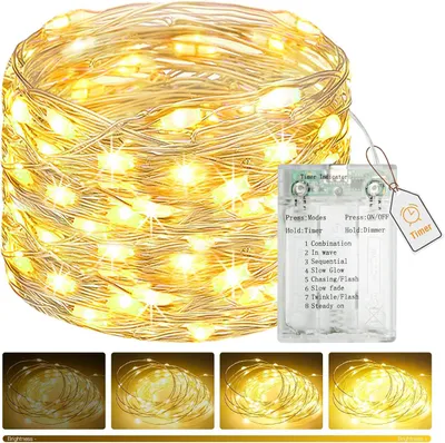 Zdjęcie produktu dla Świateł LED, 1 x 5 metrów, z 50 diodami LED - Zasilanie bateryjne z timerem - Girlanda świetlna