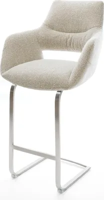 Produktbild von DELIFE Barstuhl Yago-Flex Webstoff Soft Beige Freischwinger Flach Edelstahl Silberfarben Taschenfederkern