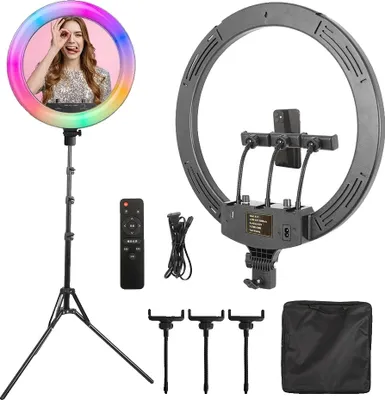 Obrázek produktu pro 18palcové kruhové světlo RGB, nastavitelný jas, více možností barevné teploty, 200 cm RGB stativ