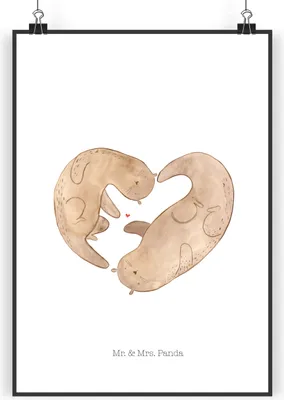 Produktbild von Mr. & Mrs. Panda Bild Otter Herz DIN A3 - Weiß - Geschenk, drucke, Wandbild, Plakat, Wanddekoration, Seeotter, Liebe, wanddeko