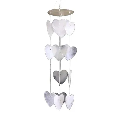 Produktbild von Windspiel-Mobile, weiße Herzen, Capiz-Muschel – 35 cm, Packung mit 2 Stück