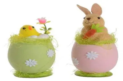 Produktbild von Osteraufsteller im Ei mit Küken und Hase im 2er-Set