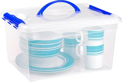 Produktbild von Aufbewahrungsbox mit Deckel - transparent blau - 12 Liter - 34 x 27 x 18 cm - Kunststoff