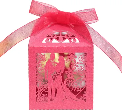 Produktbild von 50pcs Hochzeit Paar Süßigkeiten Boxen, Laser Cut Hochzeit Party Favor Box Süßigkeiten Tasche Schokolade Geschenk-Boxen