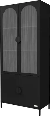 Produktbild von ML-Design Vitrinenschrank 80x185x40 cm aus Stahl Schwarz, Küchenschrank mit 4 Ablage-/Regalfächer & 4 Türen, Metall Vitrine Hochschrank für Wohnzimmer