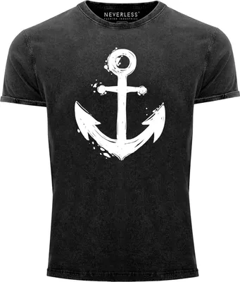 Produktbild von Herren Vintage Shirt mit Anker Motiv Printshirt T-Shirt Aufdruck Used Look Slim Fit Neverless® schwarz S