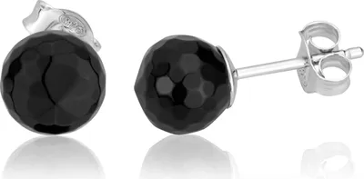 Produktbild von Paar Onyx Ohrstecker 925 Sterlingsilber rhodiniert 8mm Ohrringe rund facetiert