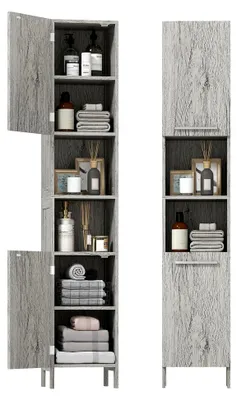Produktbild von Hochschrank für das Badezimmer mit Türen und offenen Regalfächern, Grau, 30 x 32 x 172,5 cm