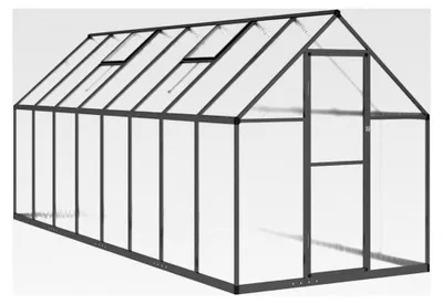 Produktbild von Gewächshaus mit Fundamentrahmen und Dachrinnensystem, Flügeltür, Treibhaus für Pflanzen, Frühbeet, Anthrazit Aluminium