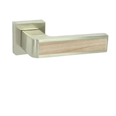 Produktbild von DOMINO Türgriff ohne Schlossrosette | quadratische Rosette | Türklinke für Zimmertür, Bürotür | Türbeschläge aus Znal |Nickel/Montana-Eiche Türdrückergarnitur | CUBE-QR M9 MONTANA-EICHE