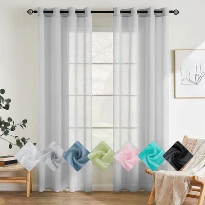 Produktbild von Unyqoos® Transparente Polyester-Vorhänge, 2er-Set 140 x 175 cm, Grau, mit eingestanzten Ösen – stilvoll lichtfilternd, für Schlafzimmer & Wohnzimmer