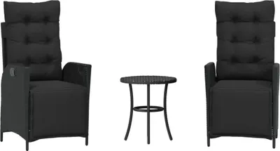 Produktbild von 3-tlg. Bistro-Set mit Kissen Schwarz Poly Rattan