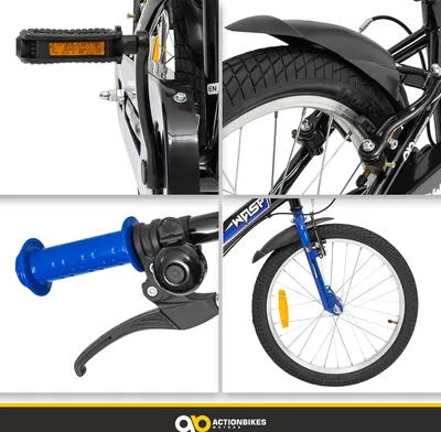 Produktbild von Actionbikes Kinderfahrrad Wasp 20 Zoll | Kinder Fahrrad - V-Brake Bremsen - Kettenschutz - Fahrradständer - 6-9 Jahre (Schwarz/Blau)