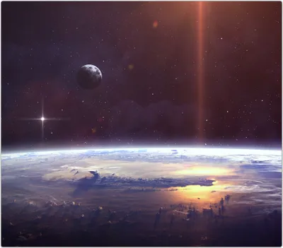 Produktbild von Spritzschutz Herdabdeckplatte Schneidebrett aus Glas Planet über den Nebel 1-Teilig (60x52cm)