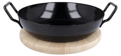 Produktbild von Schlemmerpfanne mit Holzteller EUROHOME Servierpfanne mit Untersetzer - für Frühstückseier und Aufläufe und vieles mehr, Pfanne mit Servierbrett