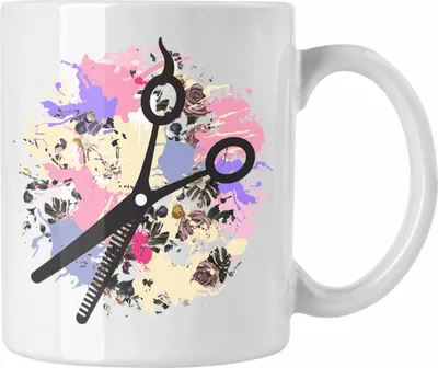 Produktbild von Trendation - Friseurin Tasse Geschenk Schere Grafik Frisörin Geschenkidee Geburtstag Weihnachten (Weiß)