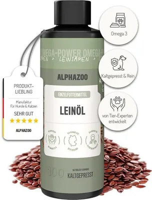 Produktbild von alphazoo Premium Leinöl Katze 100 ml mit Omega-3- und Omega-6-Fettsäuren | Kaltgepresst, natürlich rein- Für Fellpflege & Verdauung