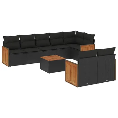 Produktbild von vidaXL 9-tlg. Garten-Sofagarnitur mit Kissen Schwarz Poly Rattan
