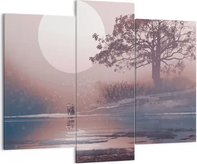 Produktbild von Bild auf Leinwand - Leinwandbild - 3 Teile - Mond Paar Baum - 130x100cm - Wand Bild - Wanddeko - Wandbilder - Leinwanddruck - Bilder - Wanddekoration - Leinwand bilder - Wandbild - CB130x100-4236