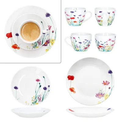 Produktbild von 18tlg Kaffeeservice Marie Porzellan 6 Personen Tassen Untertassen Teller Blumen