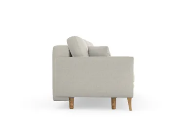 Produktbild von Juliett 3-Sitzer-Sofa mit Schlaffunktion, Massivholzkonstruktion, skandinavischer Stil, Hohe Beine aus Eichenholz, gewachst, Grande 03 Beige