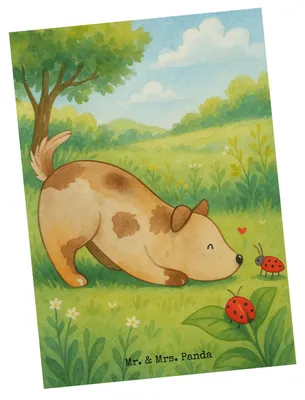 Produktbild von Mr. & Mrs. Panda Postkarte Hund Marienkäfer Design - Weiß - Geschenk, Neugierig, Mischlinghund, Grußkarte, Mischlingshund, Sprüche, Hunde, Postkarten, Fotokarte