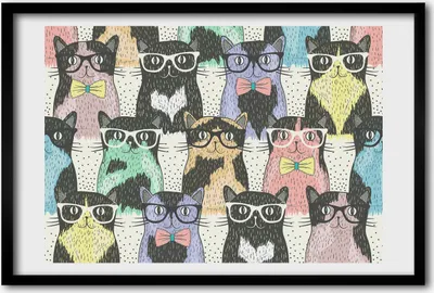 Produktbild von Bild 60x40 MDF-Rahmen, Wandkunst Katzen Gläser