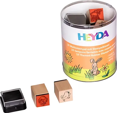 Produktbild von HEYDA Motivstempel Set "Frühling" Klarsicht Runddose 15 Stempel