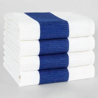 Produktbild von Ibenzoa® Geschirrtücher 4er-Set – Waffelstruktur, 100% Baumwolle, Blau, 50×70 cm, saugstark & schnelltrocknend, mit Aufhängeschlaufe