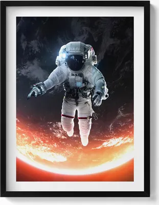 Produktbild von Astronaut im Weltraum– Wandbild mit Rahmen – Gerahmtes Bild  – Wanddekoration – 60x80 cm –  Schwarz Rahmen