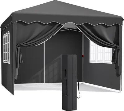 Zdjęcie produktu dla Wysuwany pawilon, wymiary 3 x 3 m, maksymalna wysokość 200 cm, rama stalowa, czarny