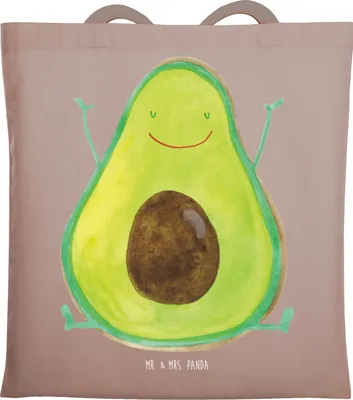 Produktbild von Mr. & Mrs. Panda Tote Bag Avocado Glücklich - Braun Pastell - Geschenk, schulterbeutel, Chaos, Schultasche, Shopping Tasche, Freude, Beutel, Laptoptasche, Juhuu