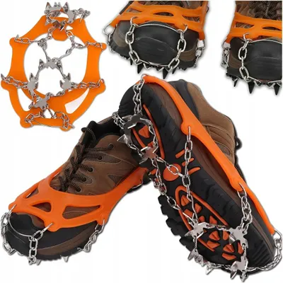 Produktbild von Schuhspikes Eiskrallen Grödel Anti-Rutsch Schuhketten mit 8 Stahlspikes für Schnee Eis Wandern Gr. 36–45